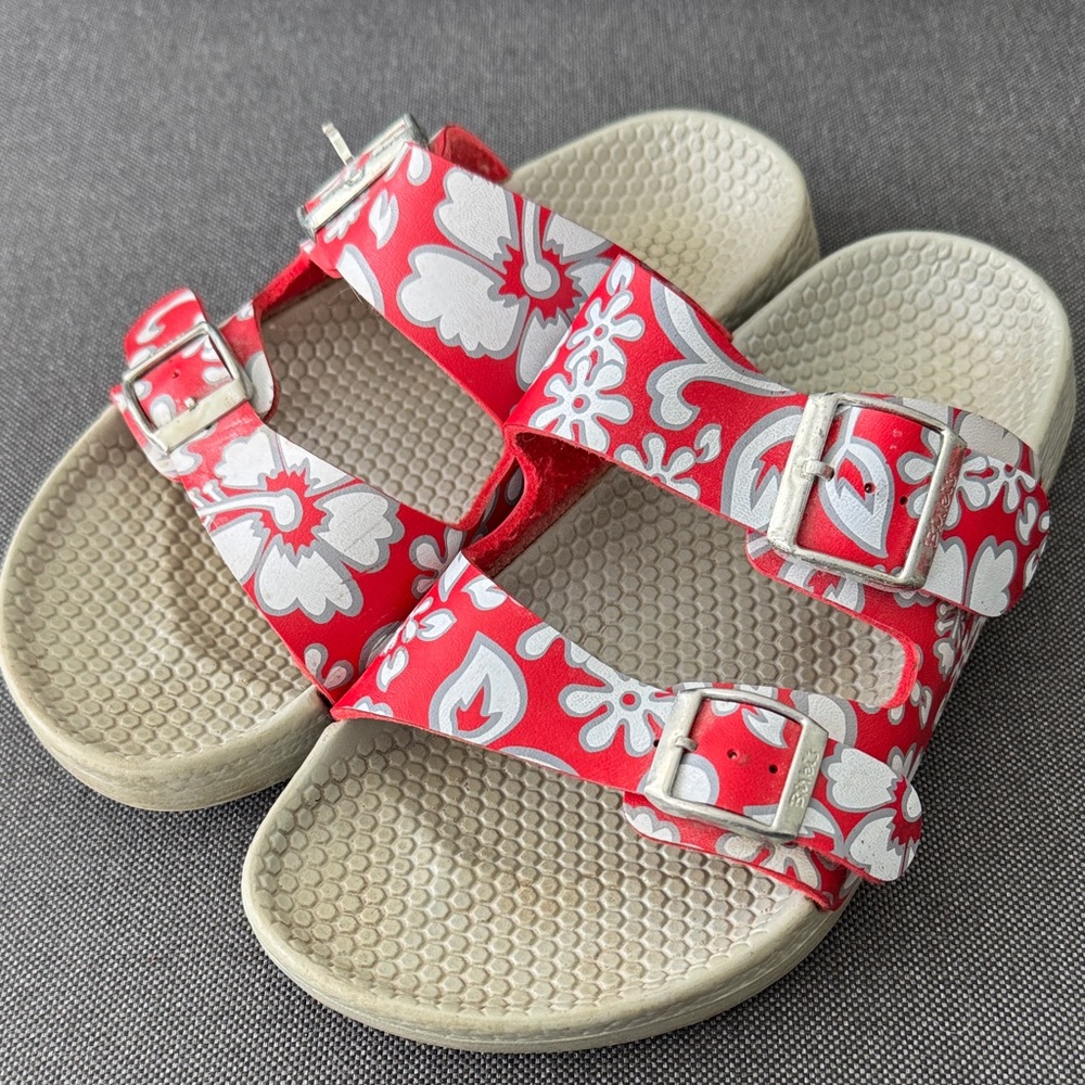 Birkenstock Arizona Slip On Birki’s Sandals Red Floral Hawaiian 37/6.5 Tropical